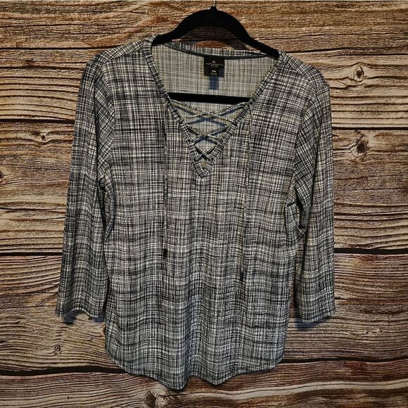 Worthington blouse lt gray/ black women's PM Pre-owned - Picture 1 of 5